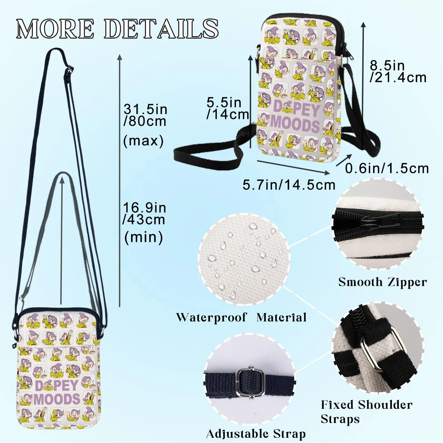 BWWKTOP Seven Spirits Crossbody Bag Snow's Protectors Gifts Dopey Moods Messenger Shoulder Bag Seven Friends Merchandise