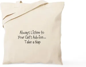 CafePress Cat's Advice Tote Bag Reusable Natural Beige Canvas Shopping Bag