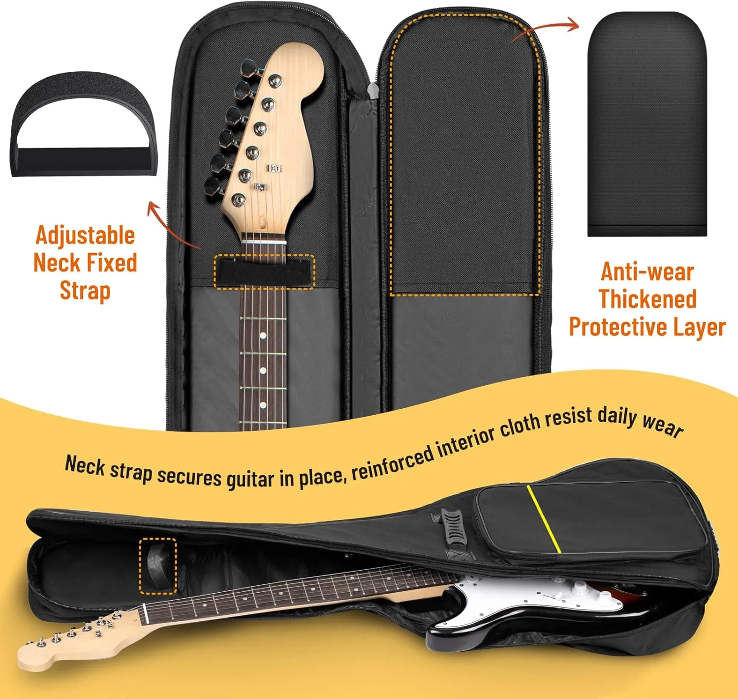 CAHAYA Electric Guitar Bag Gig Bag 6mm Padding Backpack Padded Soft Guitar Case Black CY0226