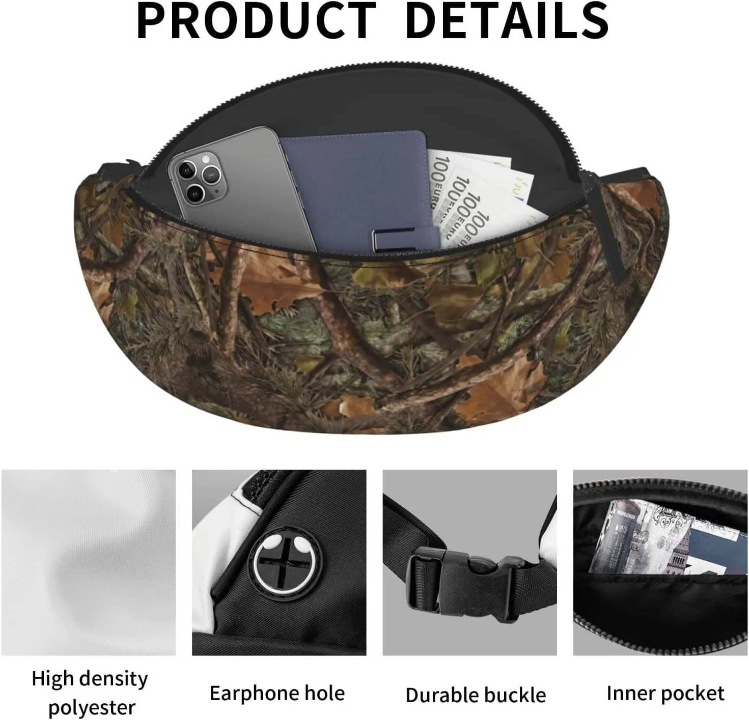 Camo Hunting Fanny Pack Waist Bag Adjustable Belt Bag For Men Women Traveling Hiking Cycling Running