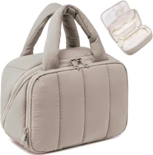 CAMTOP Travel Toiletry Bag for Women Travel Toiletry Organizer Lightweight Large Wide-open Makeup Bag Large Capacity Qulited Cosmetic Bag Puffy for Essentials Organizer (Purple-Grey)