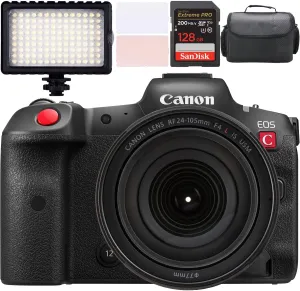Canon EOS R5 C Mirrorless Cinema Camera w/Canon RF 24-105mm f/4 L is USM Lens   LED Video Light   Camera Case   128GB Memory (15pc Bundle) (Renewed)