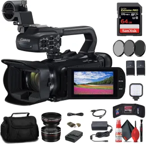 Canon XA60 Professional UHD 4K Camcorder (5733C002)   64GB Memory Card   Battery   Charger   Filter Kit   Bag   LED Light   Wide Angle Lens   Telephoto Lens   Card Reader   More (Renewed)