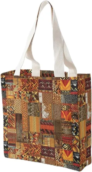 Canvas Tote Bag for Women Reusable Grocery Bag African Textile Patchwork Shopping Bags Casual Shoulder Bag Handbag