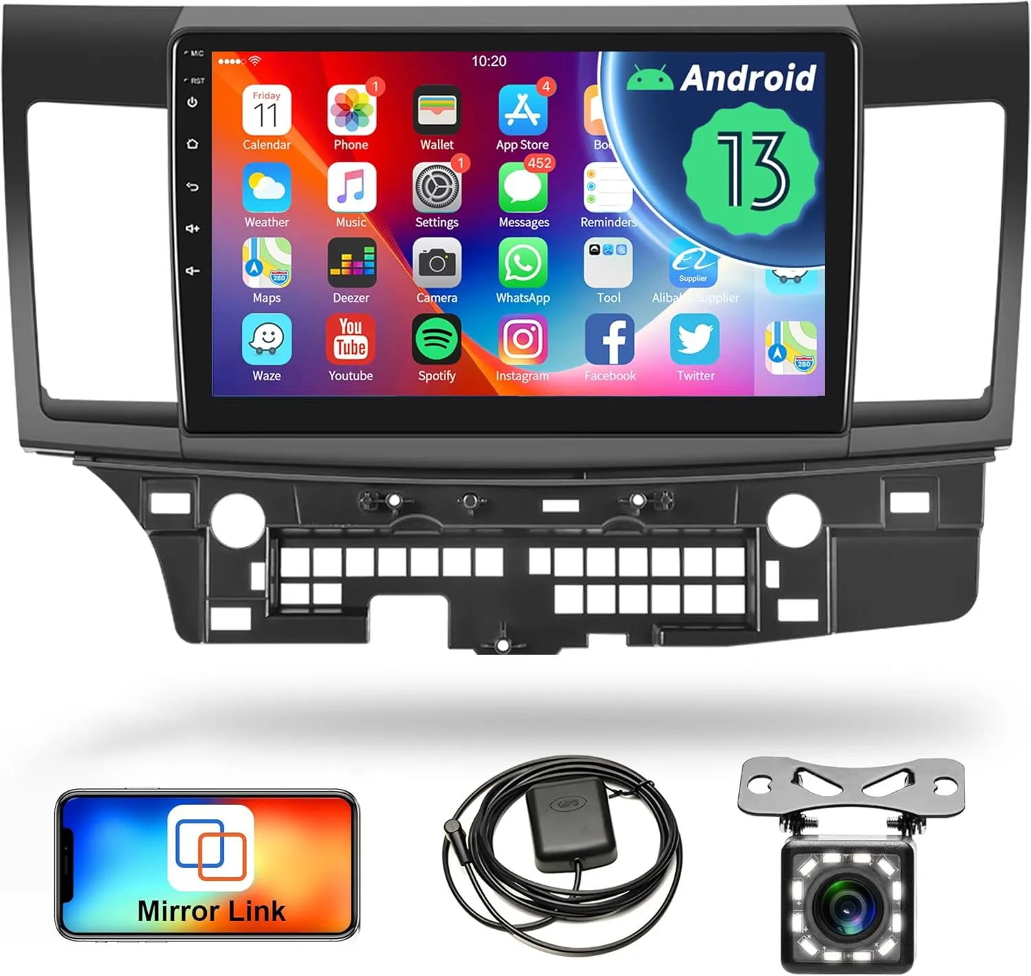 Car Radio for Mitsubishi Lancer 2008 2009 2010 2011-2017 Android 13 Car Stereo, Rimoody 10.1 Inch HD Touch Screen GPS Navigation WiFi Bluetooth FM Radio EQ Mirror Link USB Backup Camera