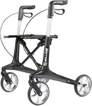 Carbon Ultralight Rollator Walker for Seniors with 2 Organizer Bags, Comes Fully Assembled, Only 13lbs Lightweight Foldable 4 Wheel Walker with Seat and Brakes, 330 lbs Capacity Rolling Walker