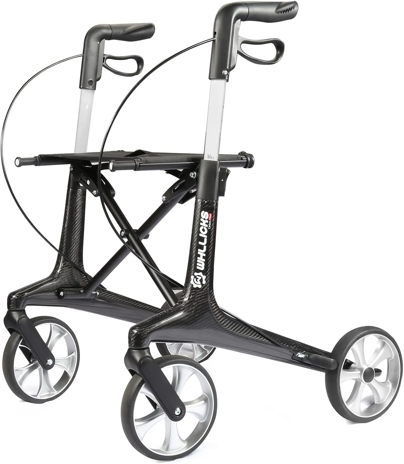 Carbon Ultralight Rollator Walker for Seniors with 2 Organizer Bags, Comes Fully Assembled, Only 13lbs Lightweight Foldable 4 Wheel Walker with Seat and Brakes, 330 lbs Capacity Rolling Walker