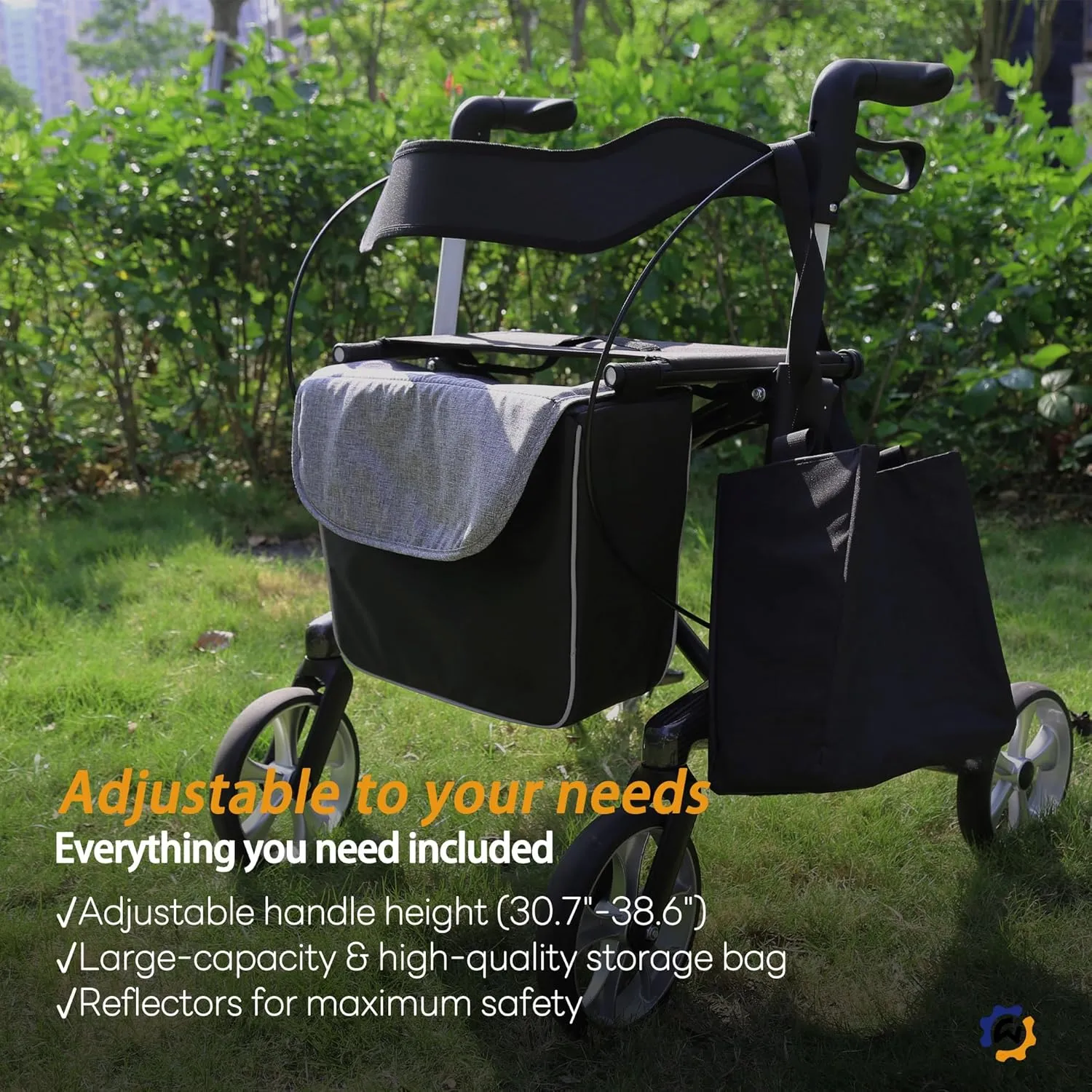 Carbon Ultralight Rollator Walker for Seniors with 2 Organizer Bags, Comes Fully Assembled, Only 13lbs Lightweight Foldable 4 Wheel Walker with Seat and Brakes, 330 lbs Capacity Rolling Walker
