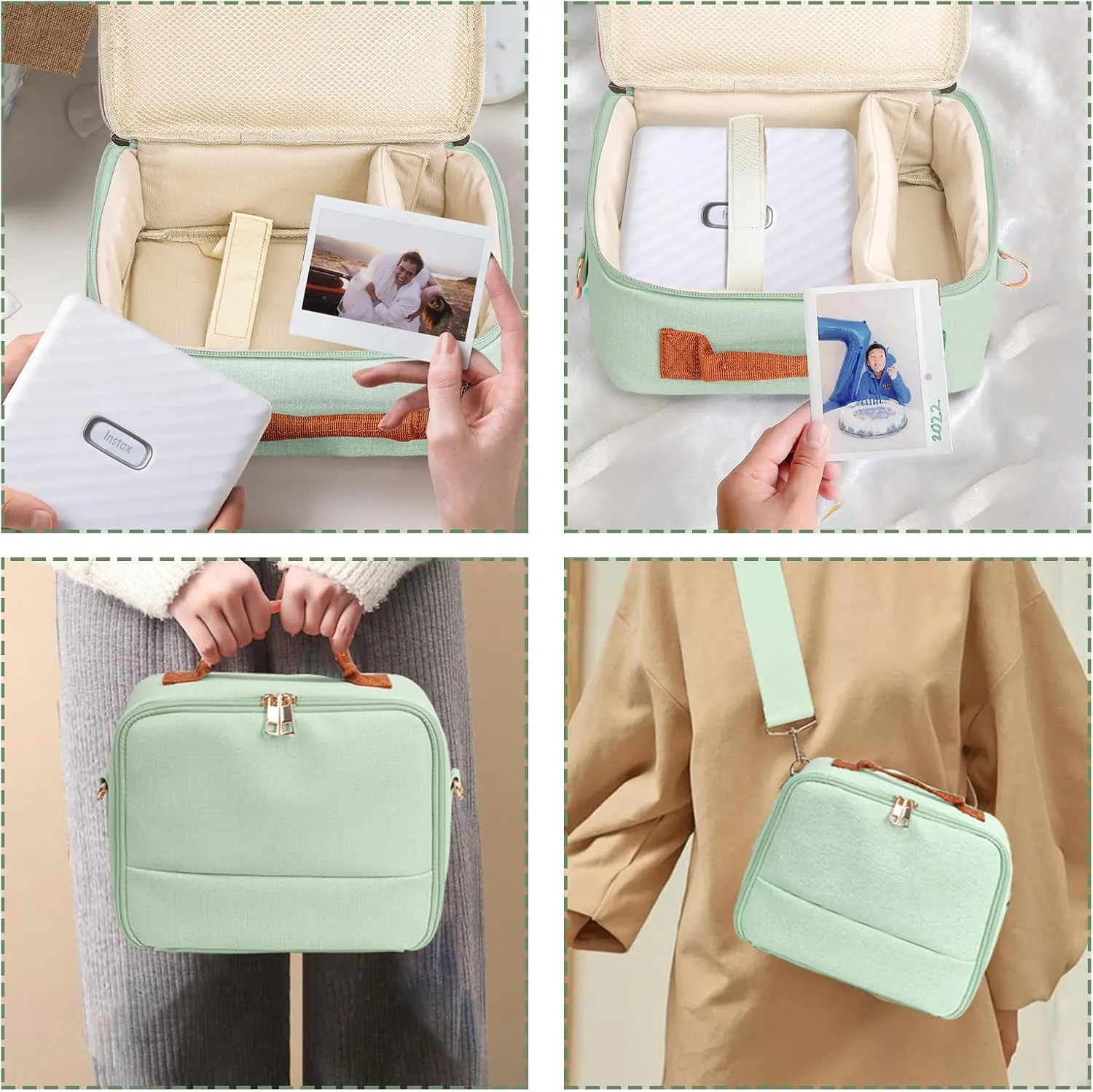 Carrying Protective Bag for Fujifilm Instax Mini 12/11/99/9/EVO/40/90/Link2/Liplay Camera Universal digital camera Case with Shoulder Strap Accessories Bundle(Green)