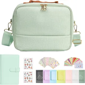 Carrying Protective Bag for Fujifilm Instax Mini 12/11/99/9/EVO/40/90/Link2/Liplay Camera Universal digital camera Case with Shoulder Strap Accessories Bundle(Green)