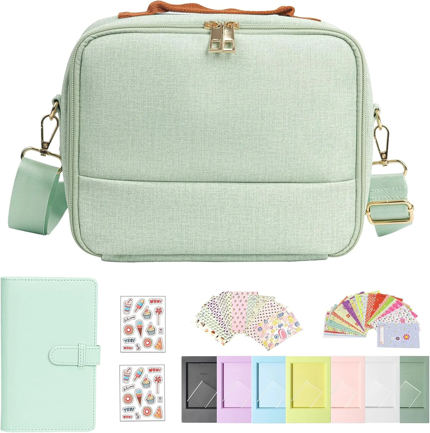Carrying Protective Bag for Fujifilm Instax Mini 12/11/99/9/EVO/40/90/Link2/Liplay Camera Universal digital camera Case with Shoulder Strap Accessories Bundle(Green)