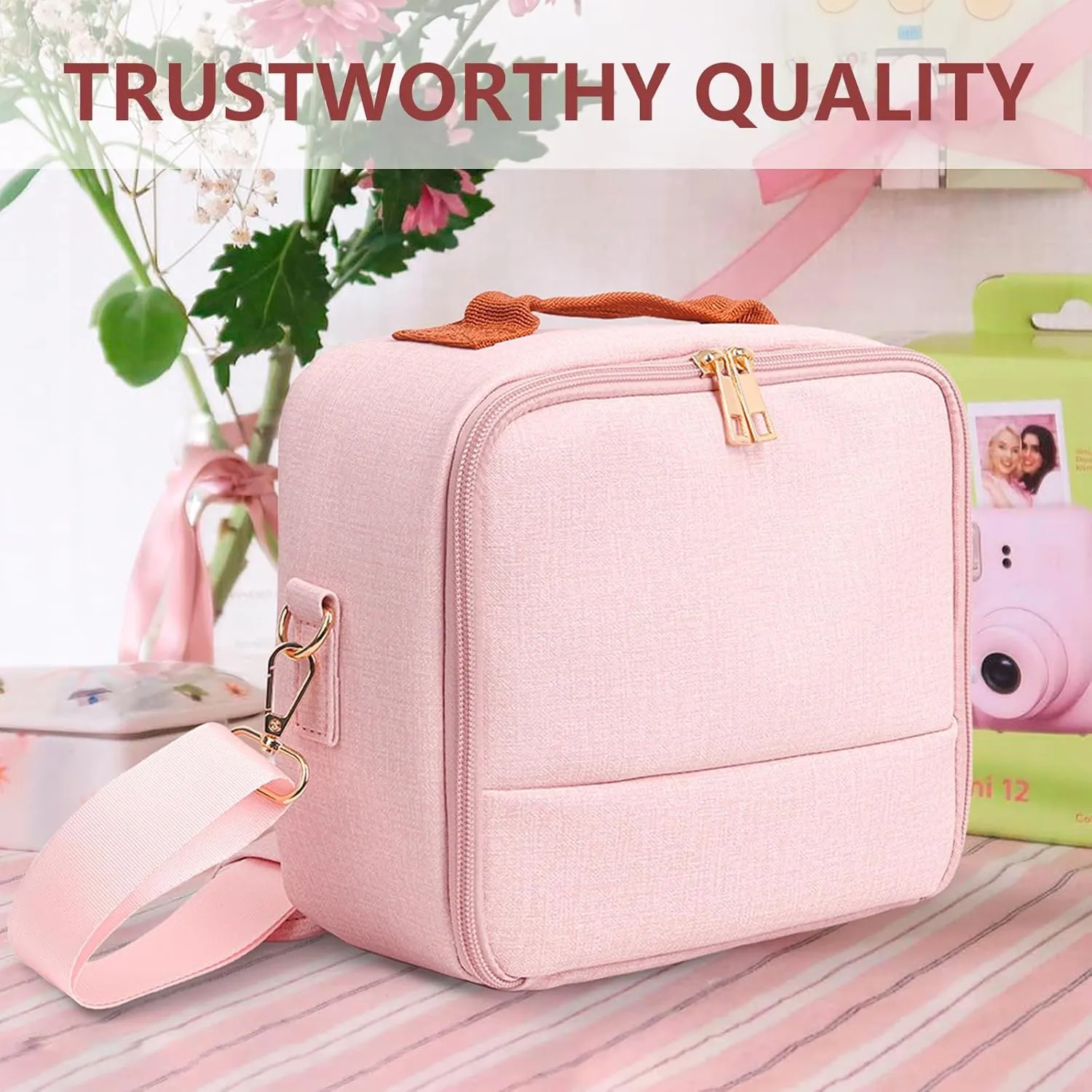 Carrying Protective Bag for Fujifilm Instax Mini 12/11/99/9/EVO/40/90/Link2/Liplay Camera Universal digital camera Case with Shoulder Strap Accessories Bundle(Pink)
