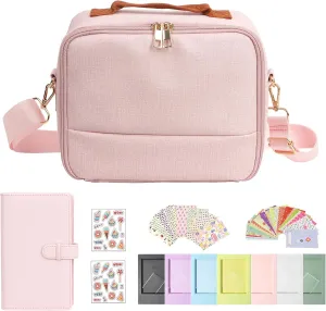Carrying Protective Bag for Fujifilm Instax Mini 12/11/99/9/EVO/40/90/Link2/Liplay Camera Universal digital camera Case with Shoulder Strap Accessories Bundle(Pink)