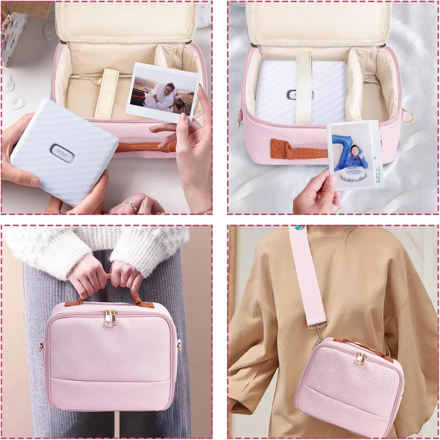 Carrying Protective Bag for Fujifilm Instax Mini 12/11/99/9/EVO/40/90/Link2/Liplay Camera Universal digital camera Case with Shoulder Strap Accessories Bundle(Pink)