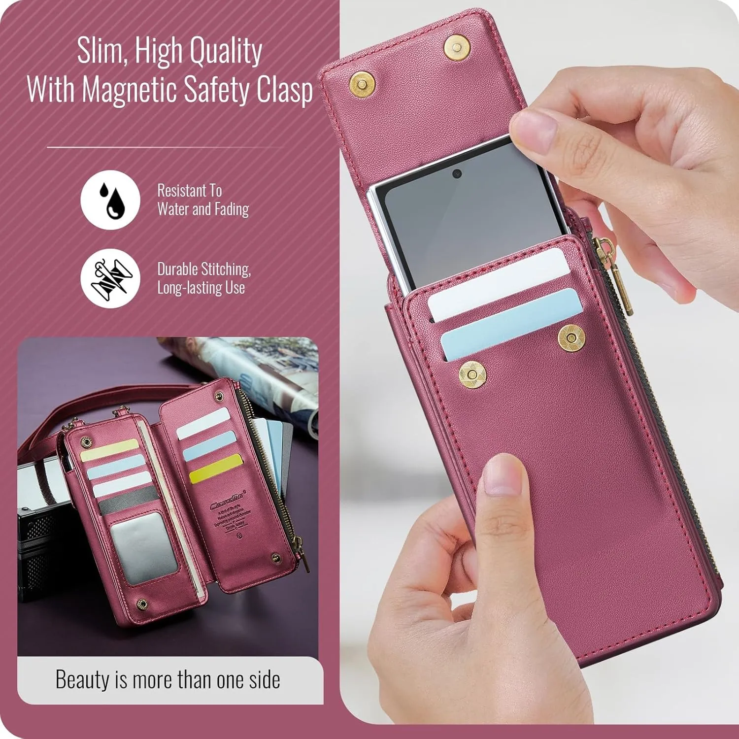 Cell Phone Bag Wallet Women/Men Case Compatible with Galaxy Z Fold 6/5/4/3 Universal Cell Sleeve Crossbody Bag Shoulder Strap,with Card Holder Strap PU Leather RFID Blocking Flip Folio Cover Credit Sl