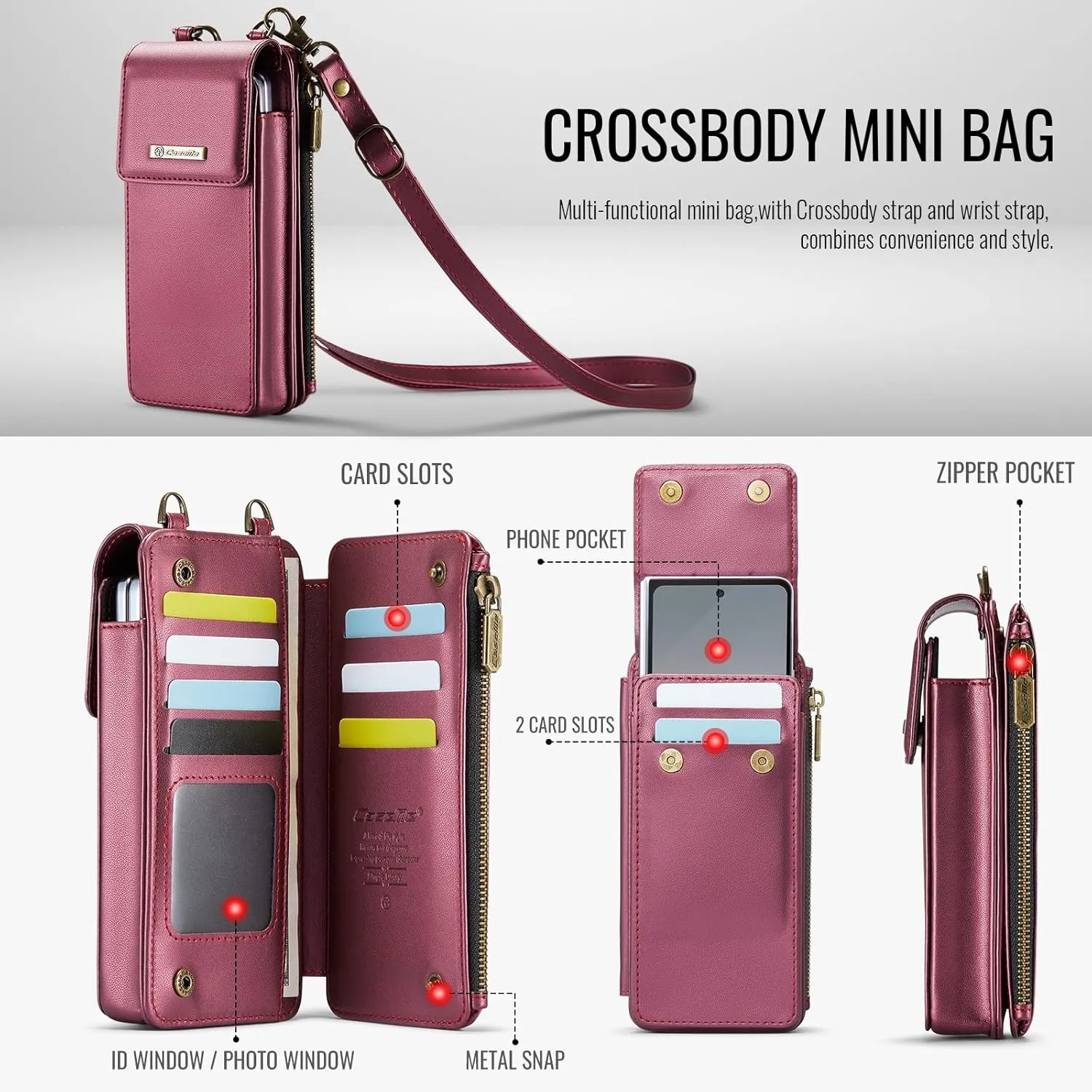 Cell Phone Bag Wallet Women/Men Case Compatible with Galaxy Z Fold 6/5/4/3 Universal Cell Sleeve Crossbody Bag Shoulder Strap,with Card Holder Strap PU Leather RFID Blocking Flip Folio Cover Credit Sl