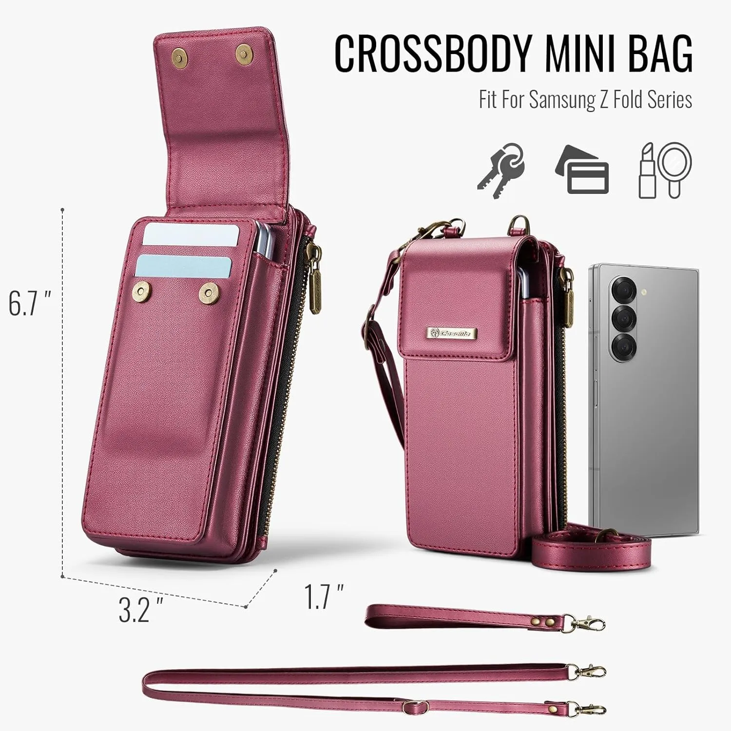 Cell Phone Bag Wallet Women/Men Case Compatible with Galaxy Z Fold 6/5/4/3 Universal Cell Sleeve Crossbody Bag Shoulder Strap,with Card Holder Strap PU Leather RFID Blocking Flip Folio Cover Credit Sl