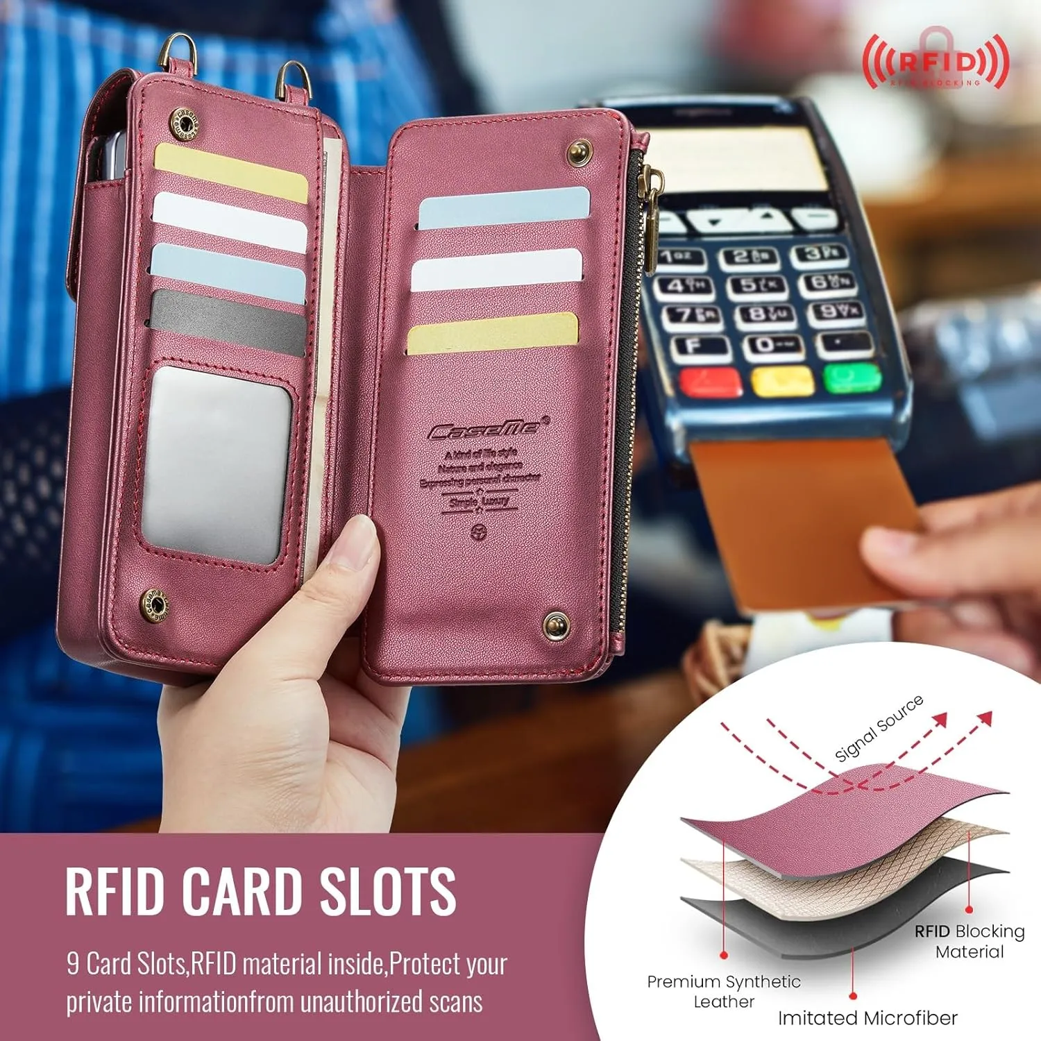 Cell Phone Bag Wallet Women/Men Case Compatible with Galaxy Z Fold 6/5/4/3 Universal Cell Sleeve Crossbody Bag Shoulder Strap,with Card Holder Strap PU Leather RFID Blocking Flip Folio Cover Credit Sl