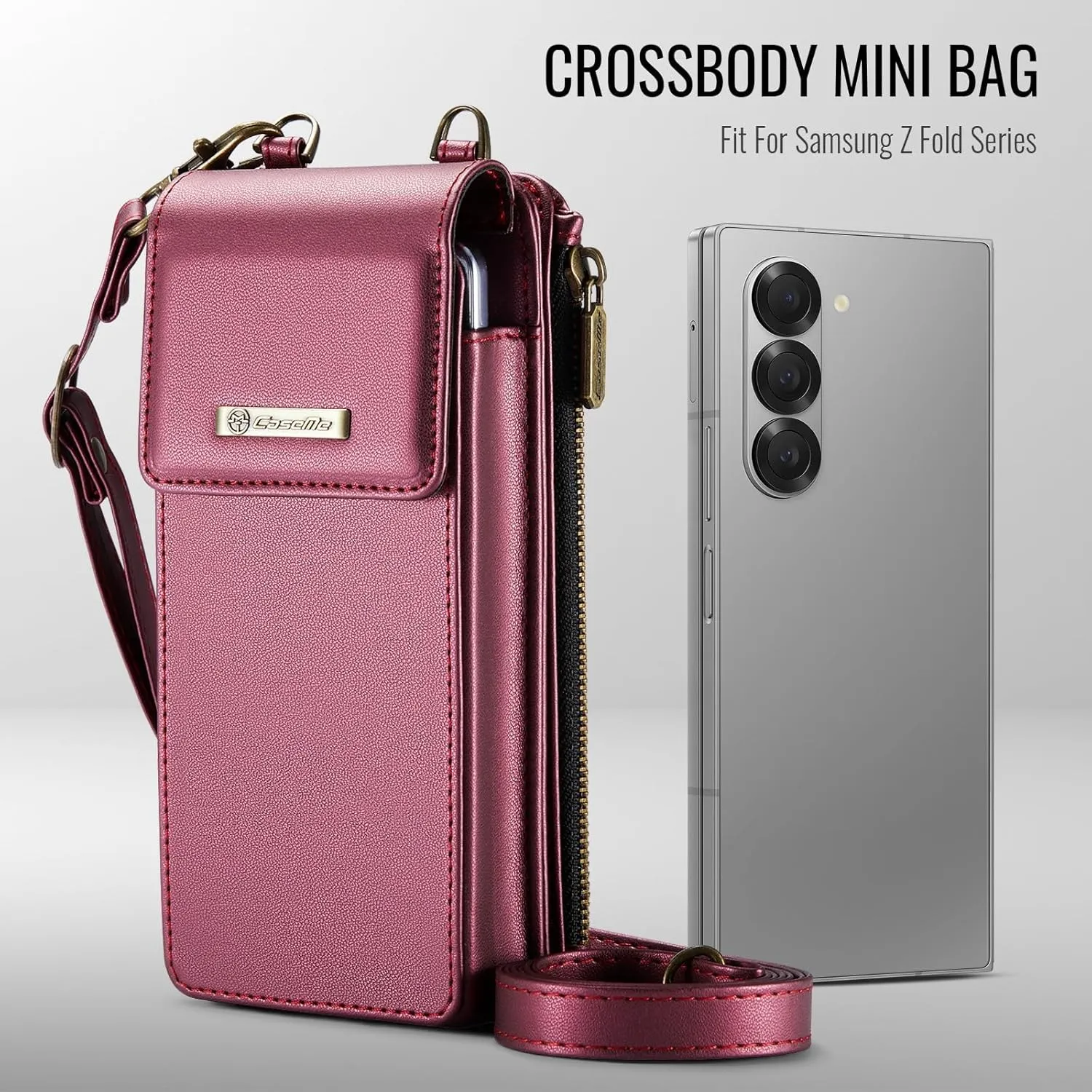 Cell Phone Bag Wallet Women/Men Case Compatible with Galaxy Z Fold 6/5/4/3 Universal Cell Sleeve Crossbody Bag Shoulder Strap,with Card Holder Strap PU Leather RFID Blocking Flip Folio Cover Credit Sl