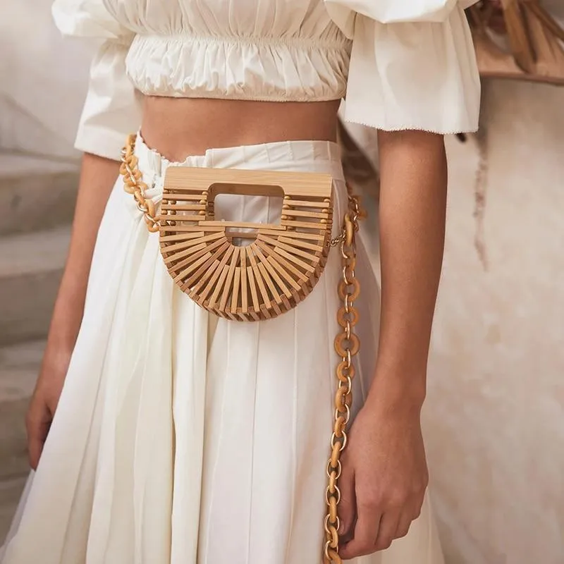 Chain Bamboo Basket Messenger/Waist Bag