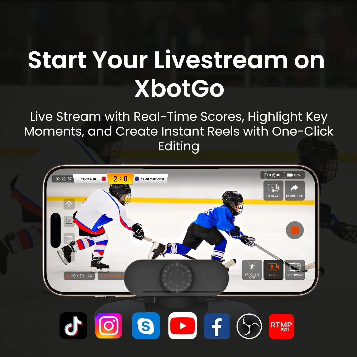 Chameleon AI Auto Sports Action Camera - 4K 60FPS Soccer Camera and Basketball Tracking Camera for Team Sports, Live Streaming, No Subscription, Works with iOS & Android (Lava Graphite)