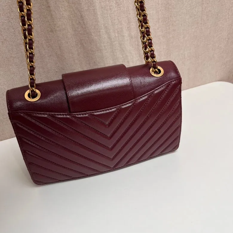 Chanel Burgundy Leather Chevron Quilted Cross Body Bag Medium