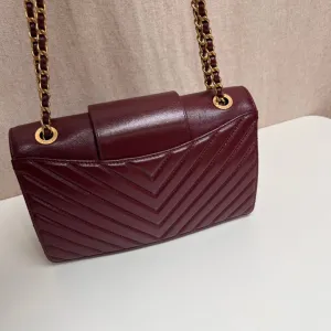 Chanel Burgundy Leather Chevron Quilted Cross Body Bag Medium