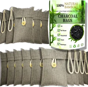 Charcoal bags Odor Absorber Activated Bamboo Charcoal Air Purifying Bag for Home Odor Eliminator Car Air Freshener for Closet Deodorizer Shoe Room Basement Litter Box Pet safe Bag 15Packs×100g