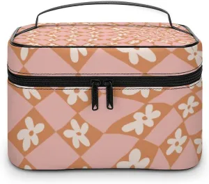 Checkered Flowers Psychedelic Large Capacity Soft And High-value Practical Makeup And Wash Bag