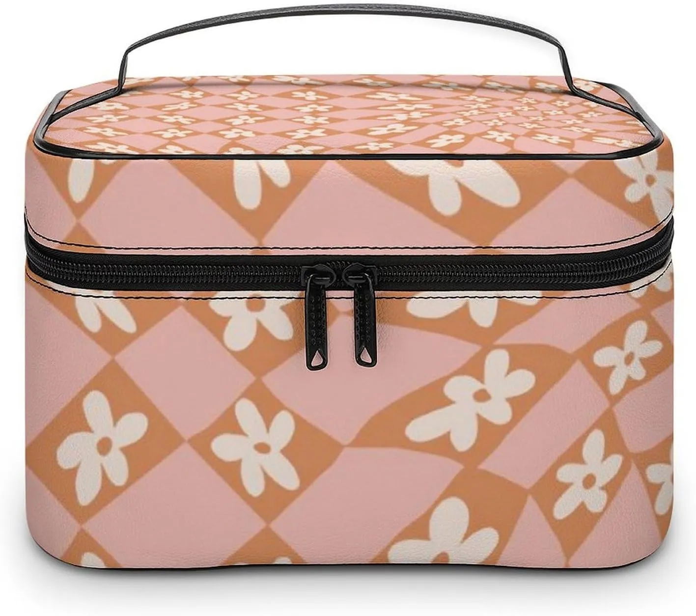 Checkered Flowers Psychedelic Large Capacity Soft And High-value Practical Makeup And Wash Bag
