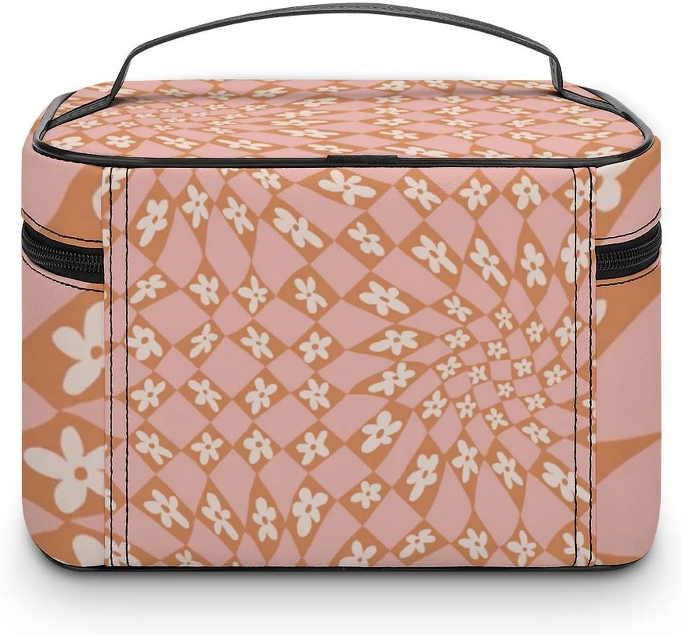 Checkered Flowers Psychedelic Large Capacity Soft And High-value Practical Makeup And Wash Bag