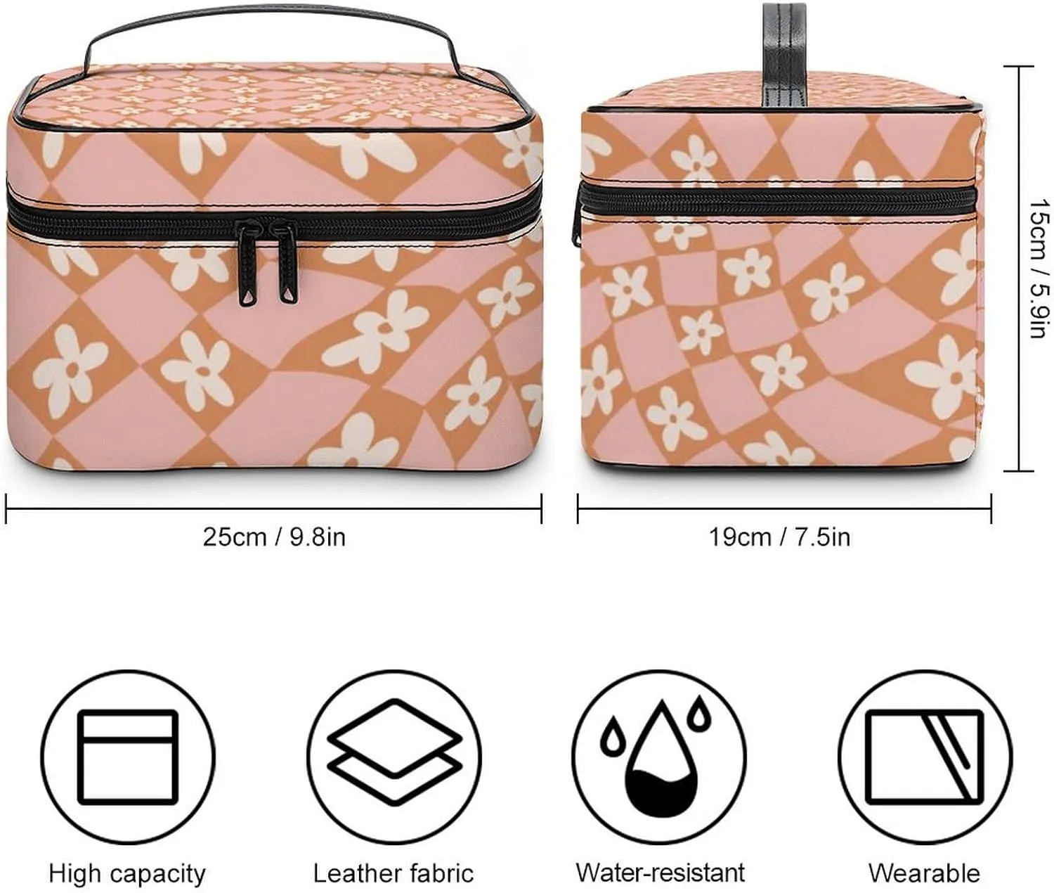 Checkered Flowers Psychedelic Large Capacity Soft And High-value Practical Makeup And Wash Bag