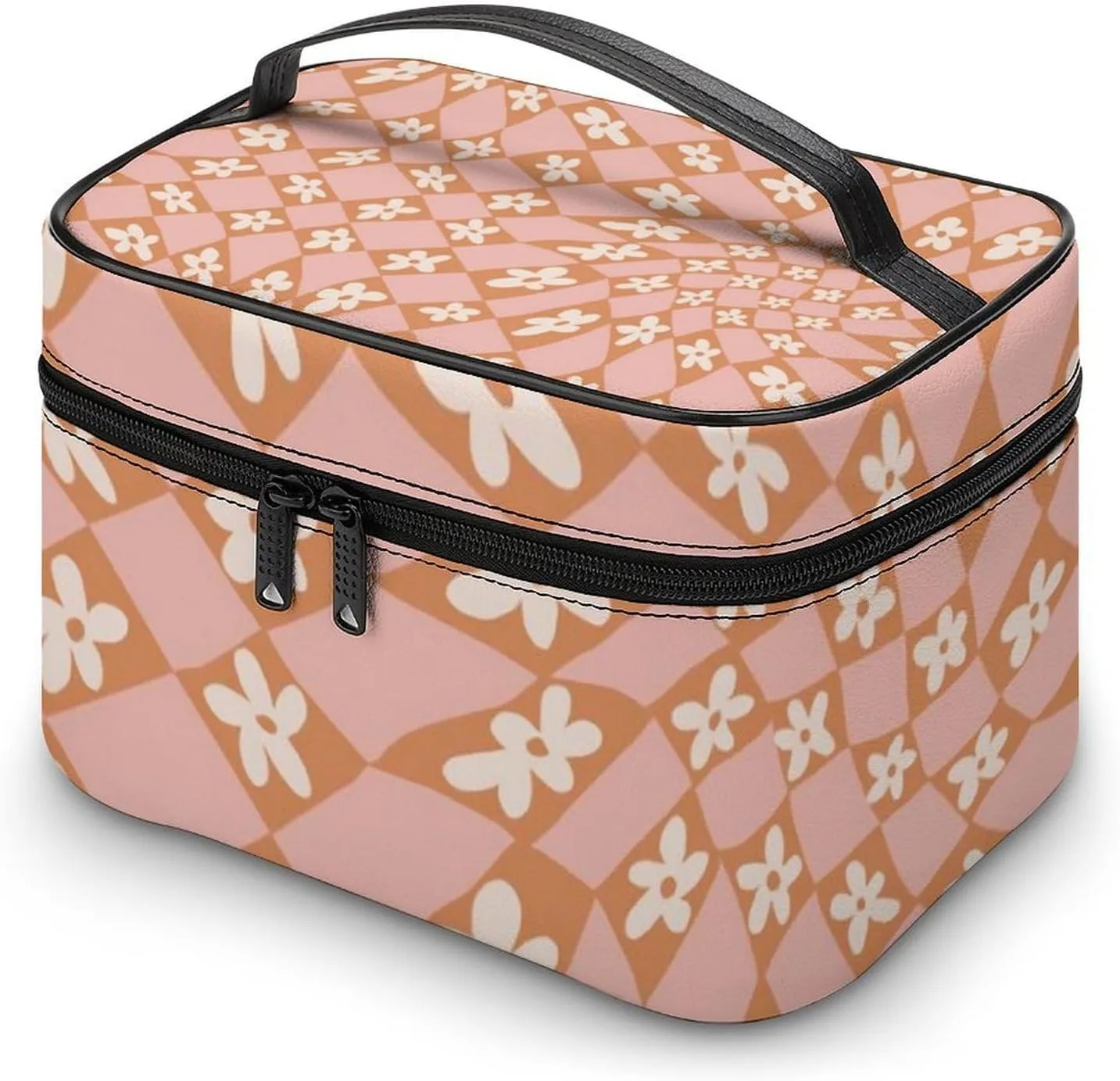 Checkered Flowers Psychedelic Large Capacity Soft And High-value Practical Makeup And Wash Bag