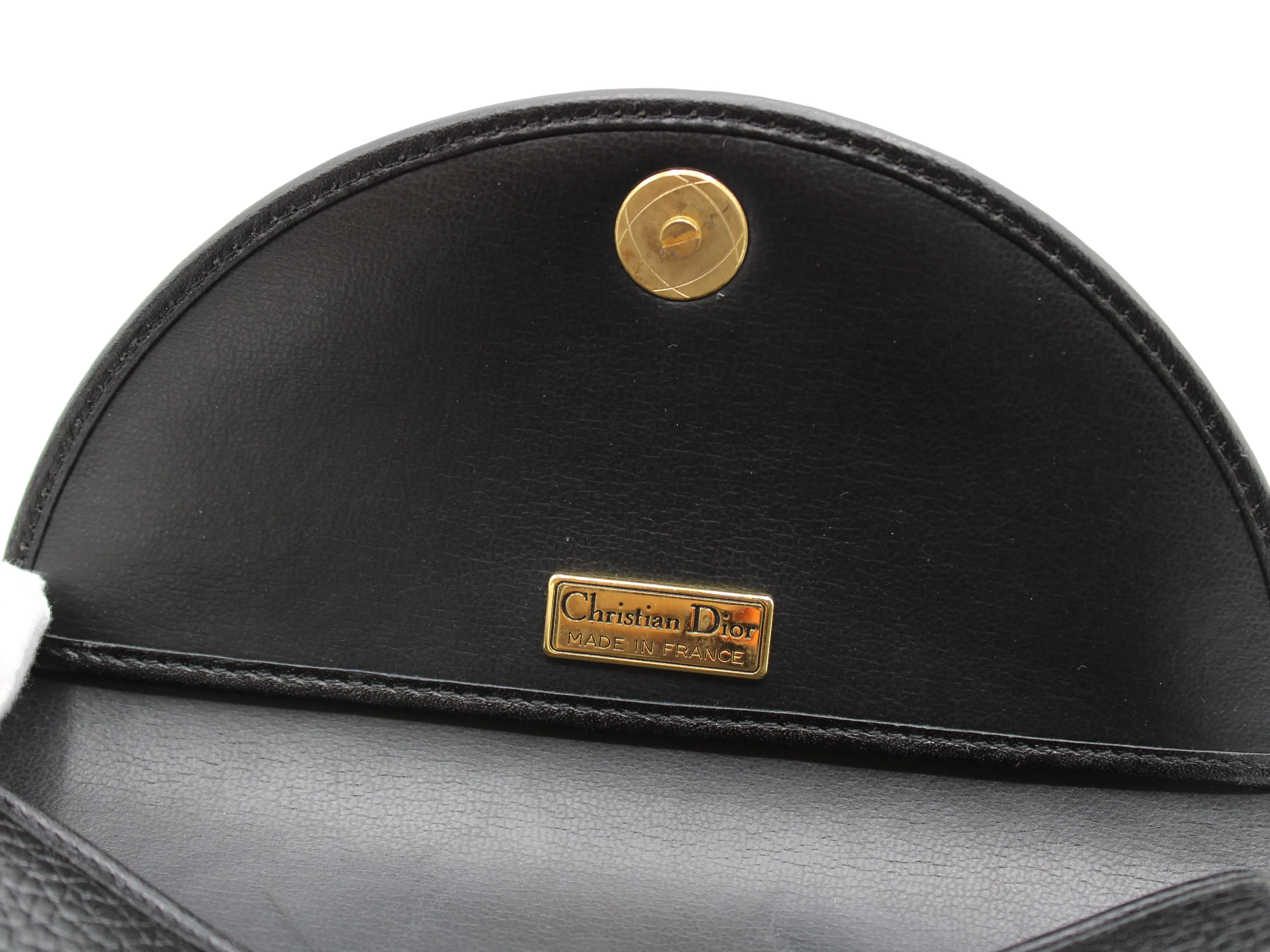 Christian Dior Crossbody Bag with Iconic Gold Logo Black Leather Vintage