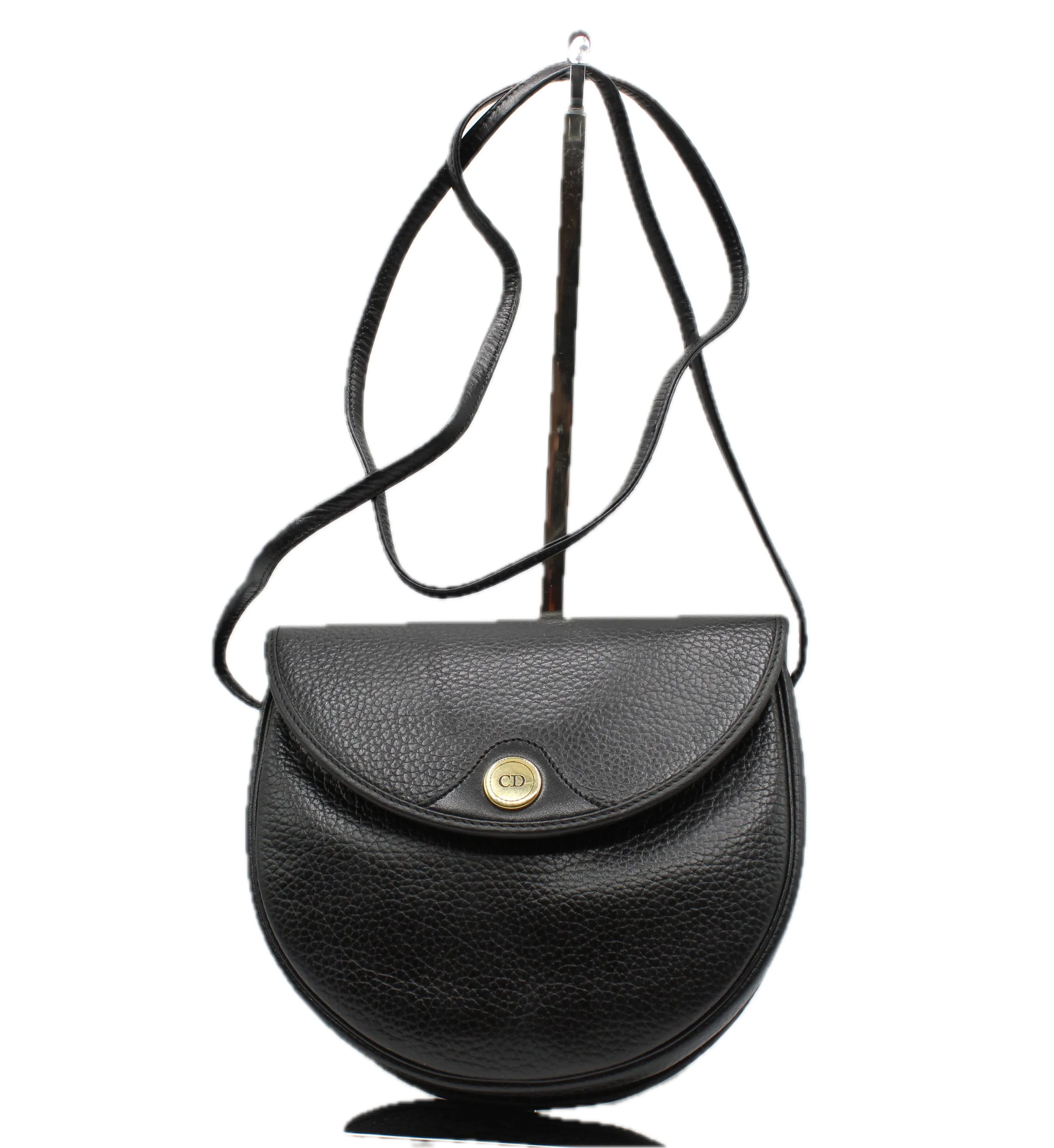 Christian Dior Crossbody Bag with Iconic Gold Logo Black Leather Vintage