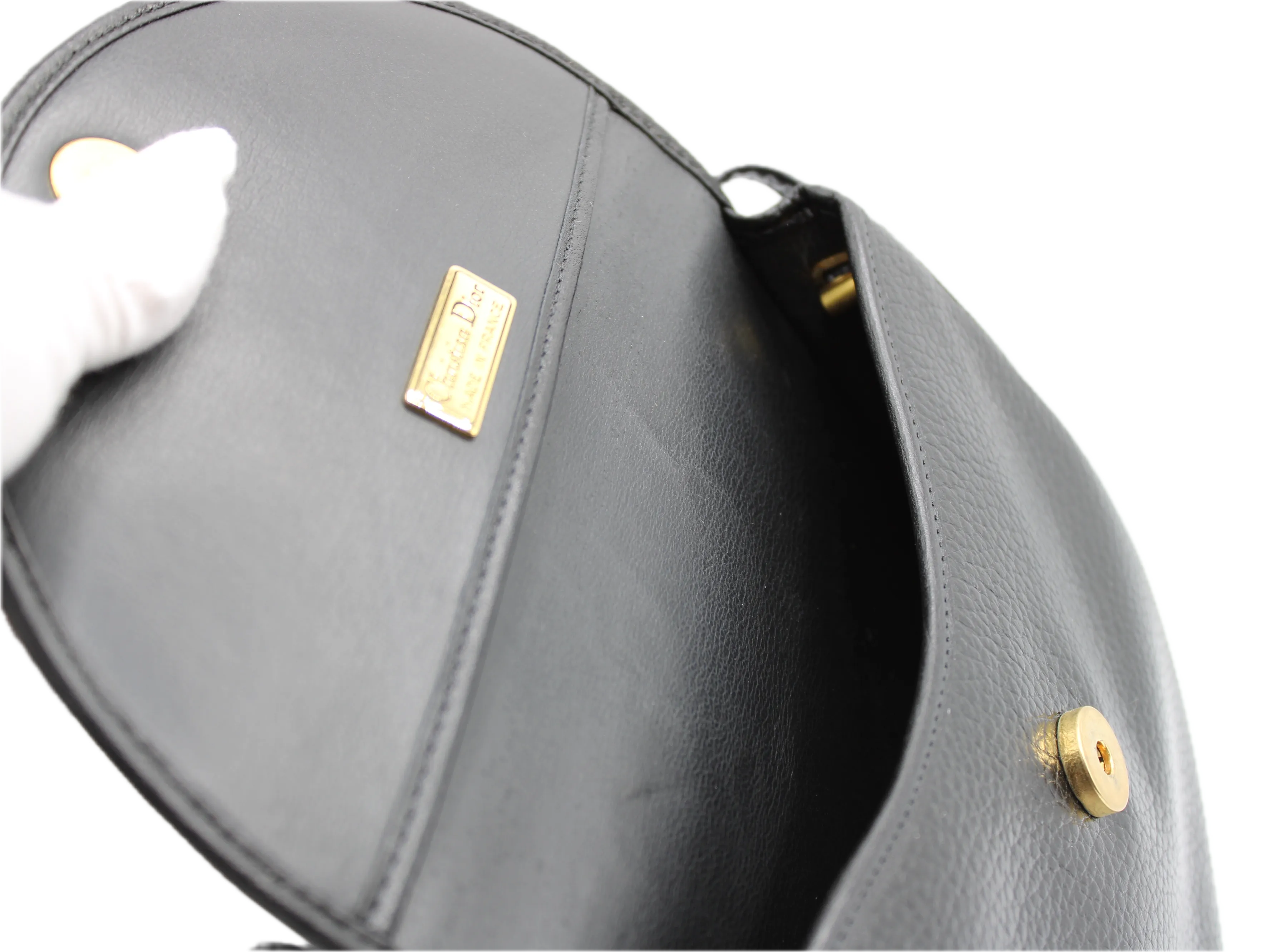 Christian Dior Crossbody Bag with Iconic Gold Logo Black Leather Vintage