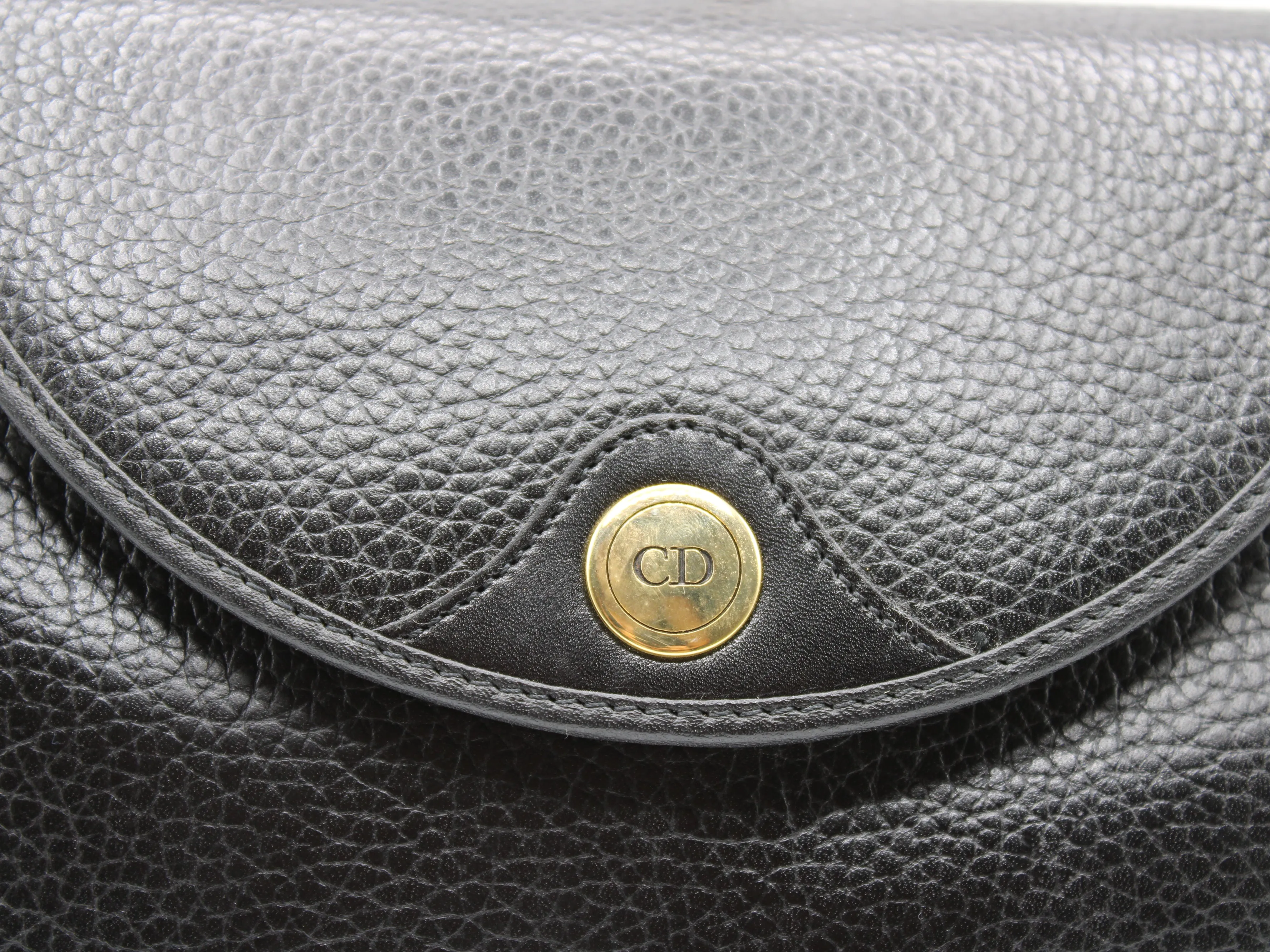 Christian Dior Crossbody Bag with Iconic Gold Logo Black Leather Vintage