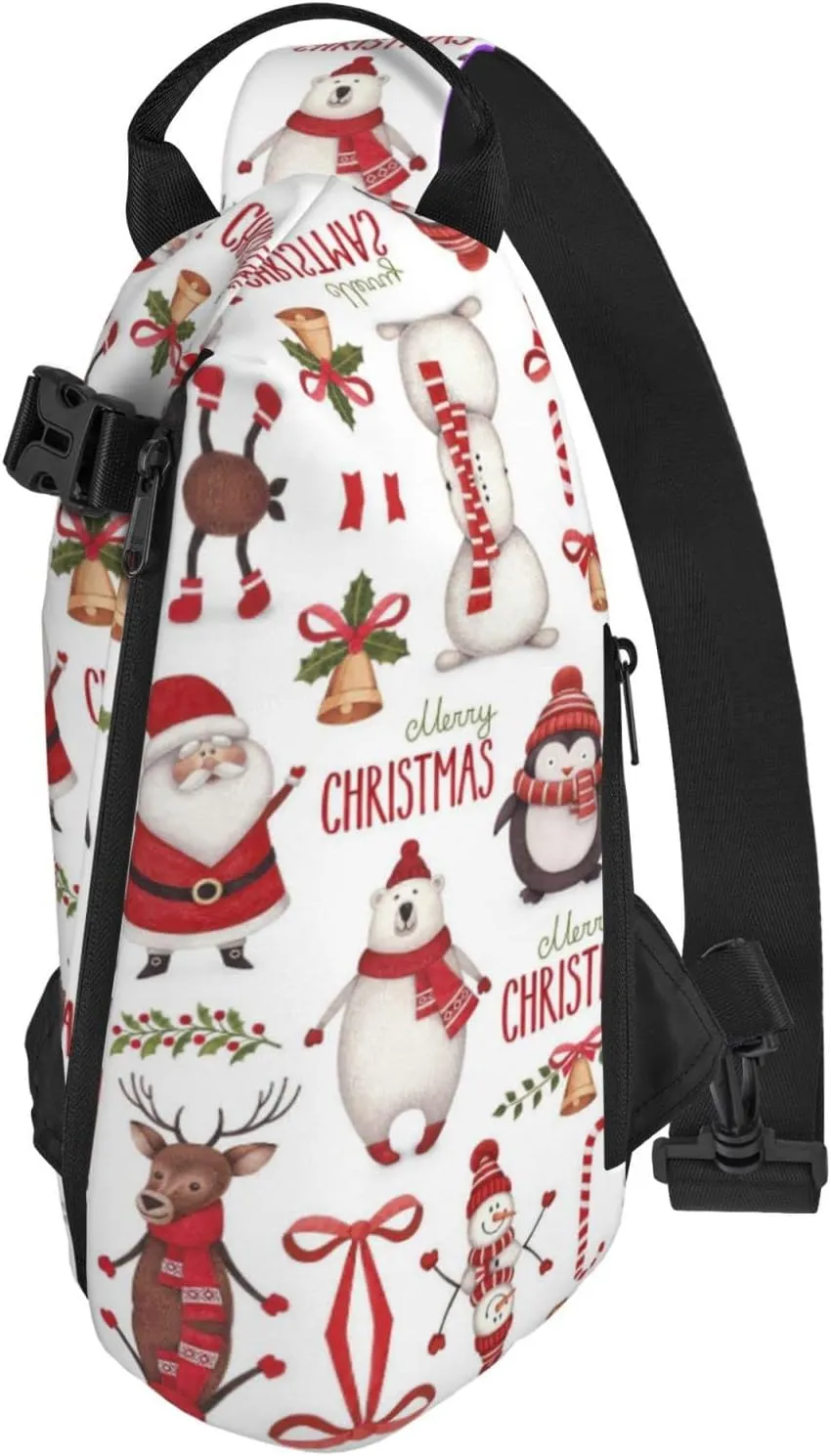 Christmas Santa Claus Print Crossbody Backpack Unisex Chest Bag, Lightweight And Sling Bag For Travel