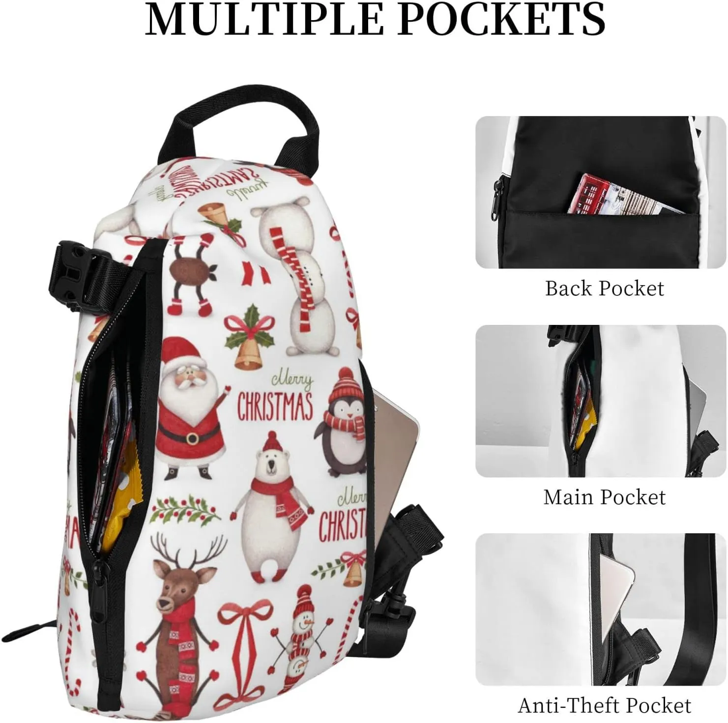 Christmas Santa Claus Print Crossbody Backpack Unisex Chest Bag, Lightweight And Sling Bag For Travel