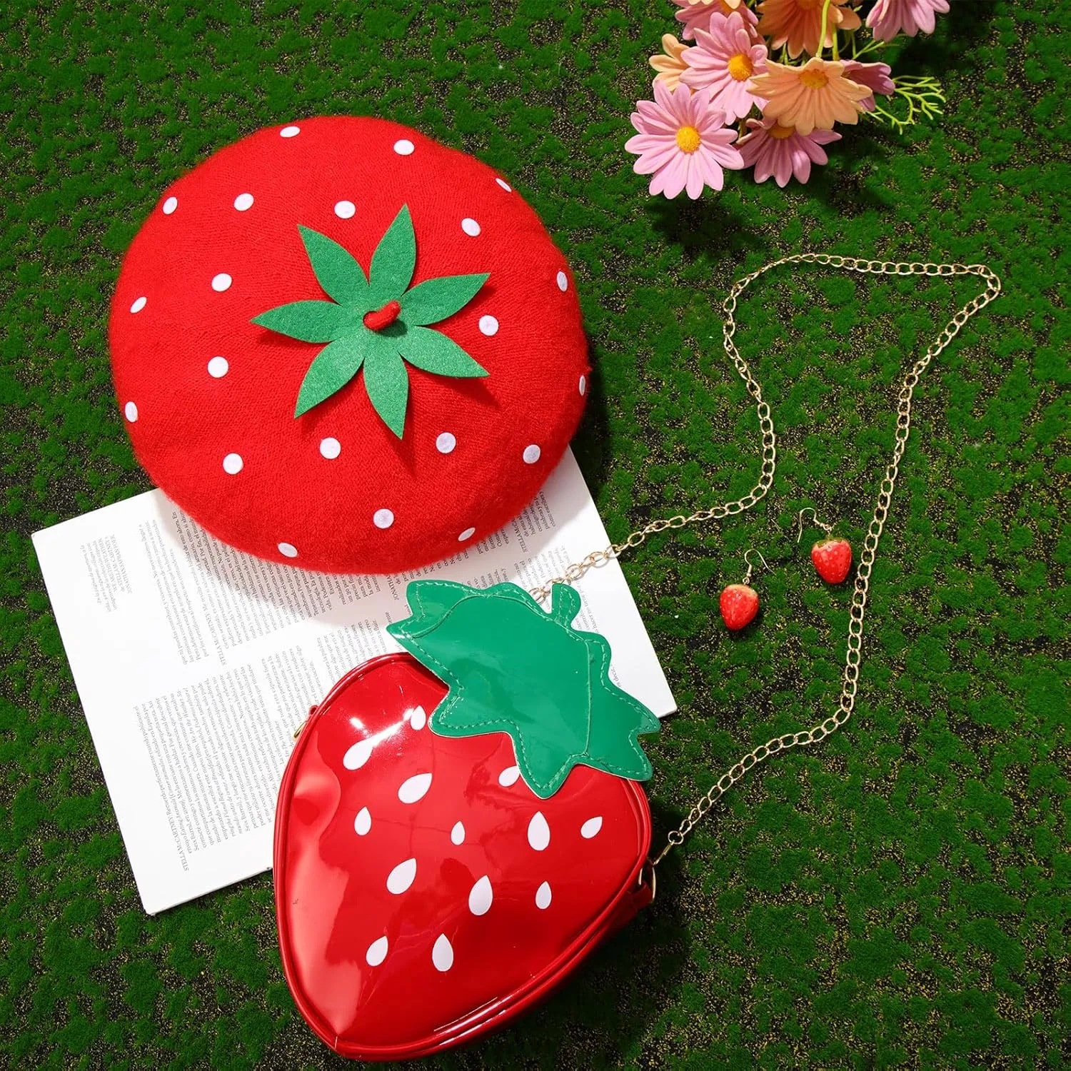 Chuarry Strawberry Costume Accessories Ghost Crossbody Purse Bag Hat Earrings for Women Halloween Cosplay