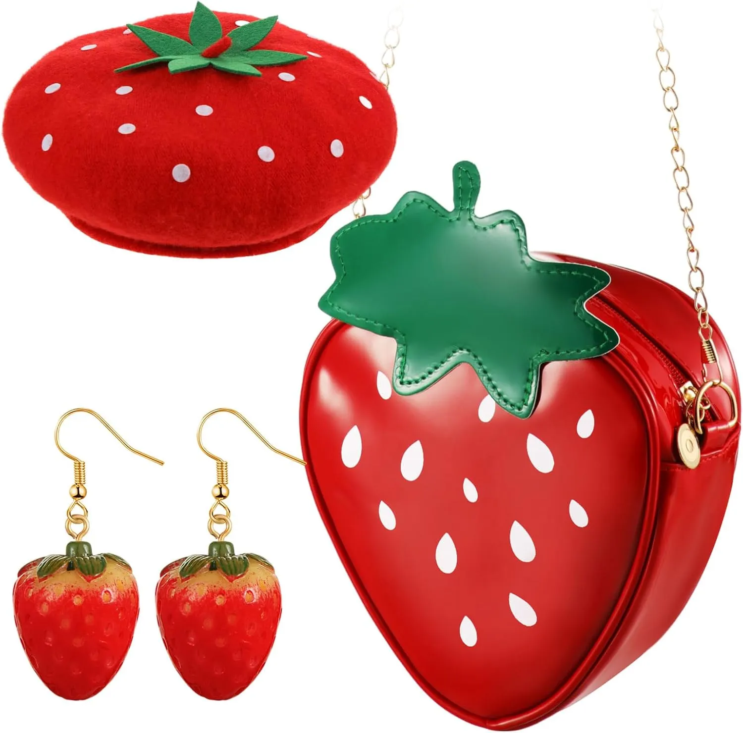 Chuarry Strawberry Costume Accessories Ghost Crossbody Purse Bag Hat Earrings for Women Halloween Cosplay