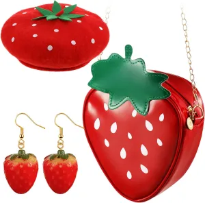 Chuarry Strawberry Costume Accessories Ghost Crossbody Purse Bag Hat Earrings for Women Halloween Cosplay