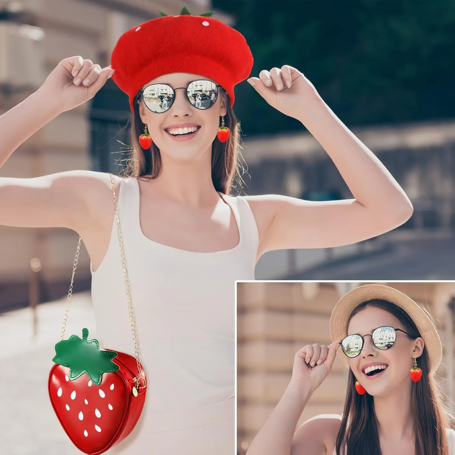 Chuarry Strawberry Costume Accessories Ghost Crossbody Purse Bag Hat Earrings for Women Halloween Cosplay