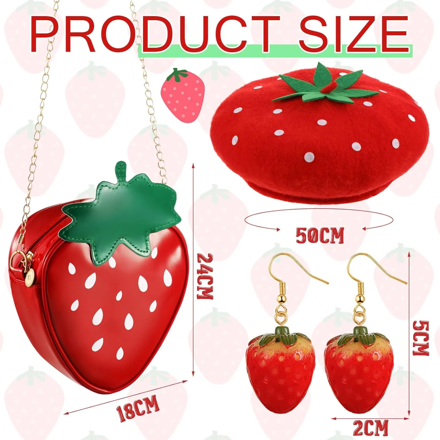 Chuarry Strawberry Costume Accessories Ghost Crossbody Purse Bag Hat Earrings for Women Halloween Cosplay