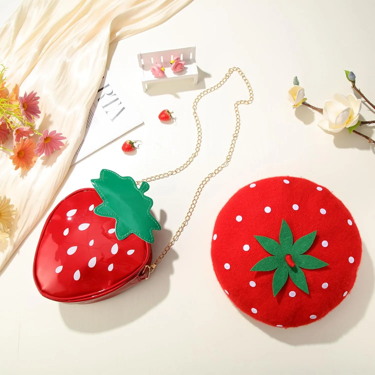 Chuarry Strawberry Costume Accessories Ghost Crossbody Purse Bag Hat Earrings for Women Halloween Cosplay