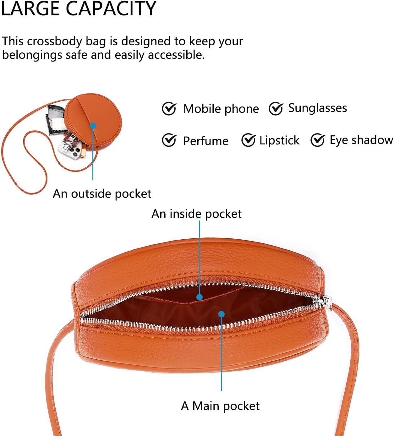 Circle Crossbody Bag for Women NYLON Circle Purse with Zipper Adjustable Knot Shoulder Straps
