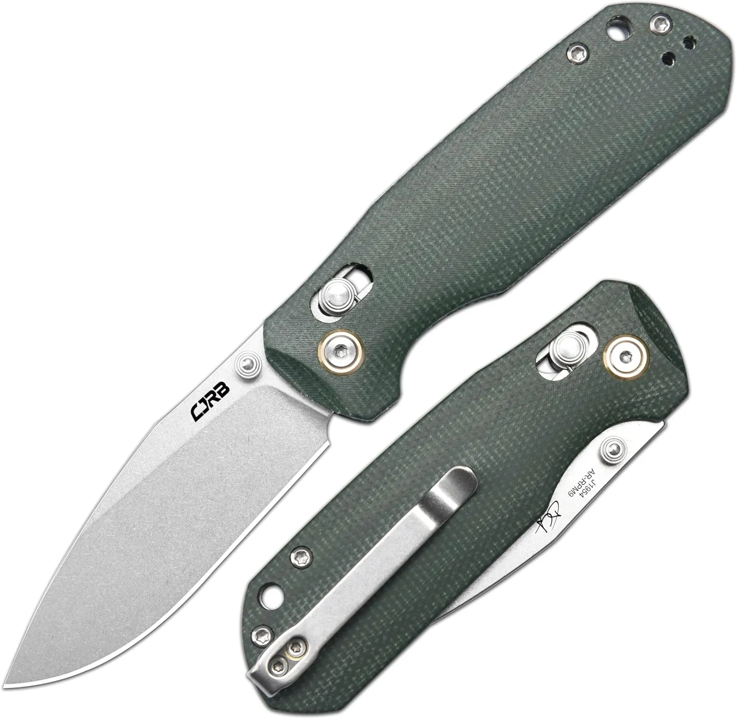 CJRB Maximal Folding Knife, 2.95" AR-RPM9 Steel Blade Green Micarta Handle Pocket Knife for Men Women, Crossbar Lock EDC Knife for Camping Hiking, Designed by David C. Andersen(J1954 Green)