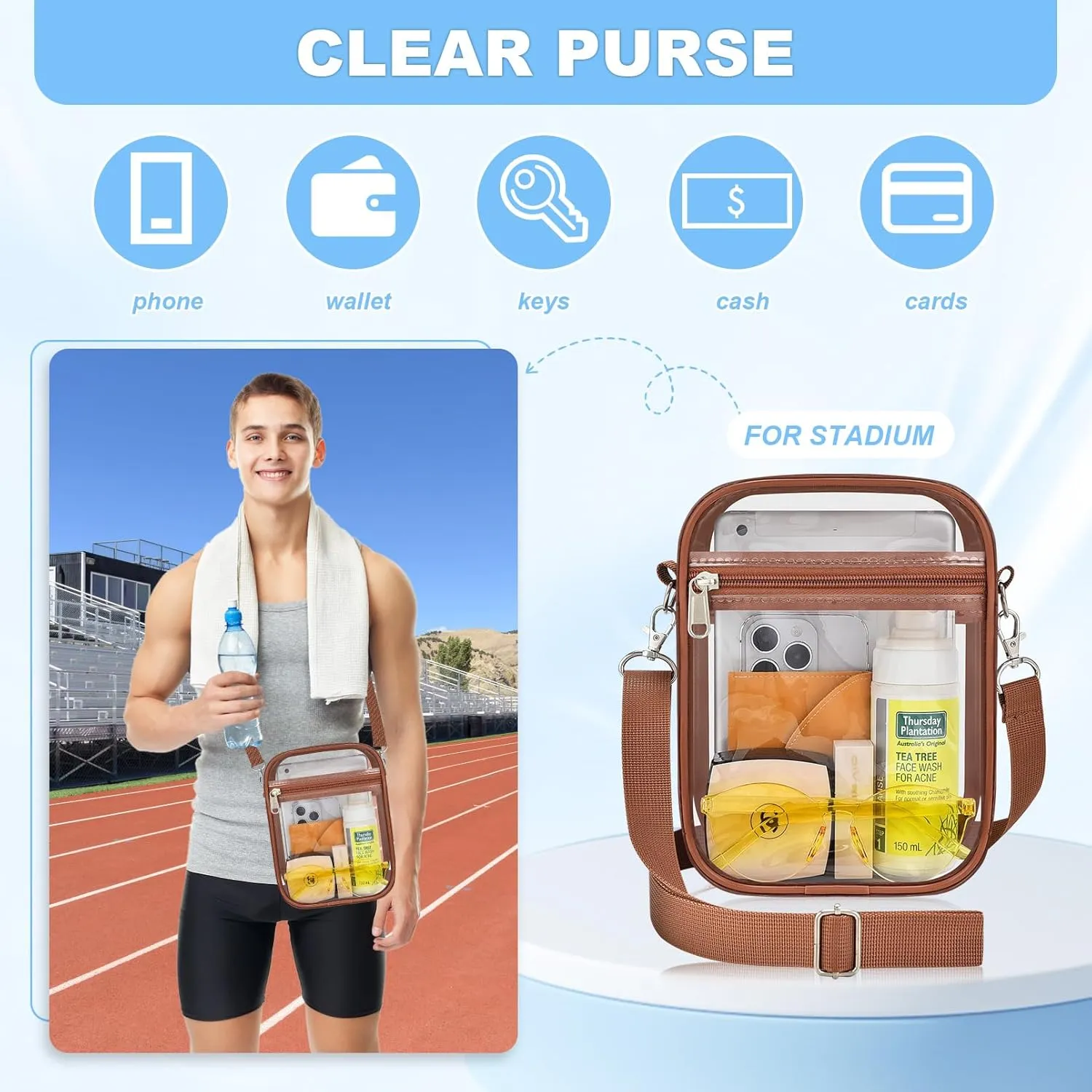 Clear Bag for Stadium Events - Small Purse, Mini Sport Fan Handbag for Concert, Work, Travel