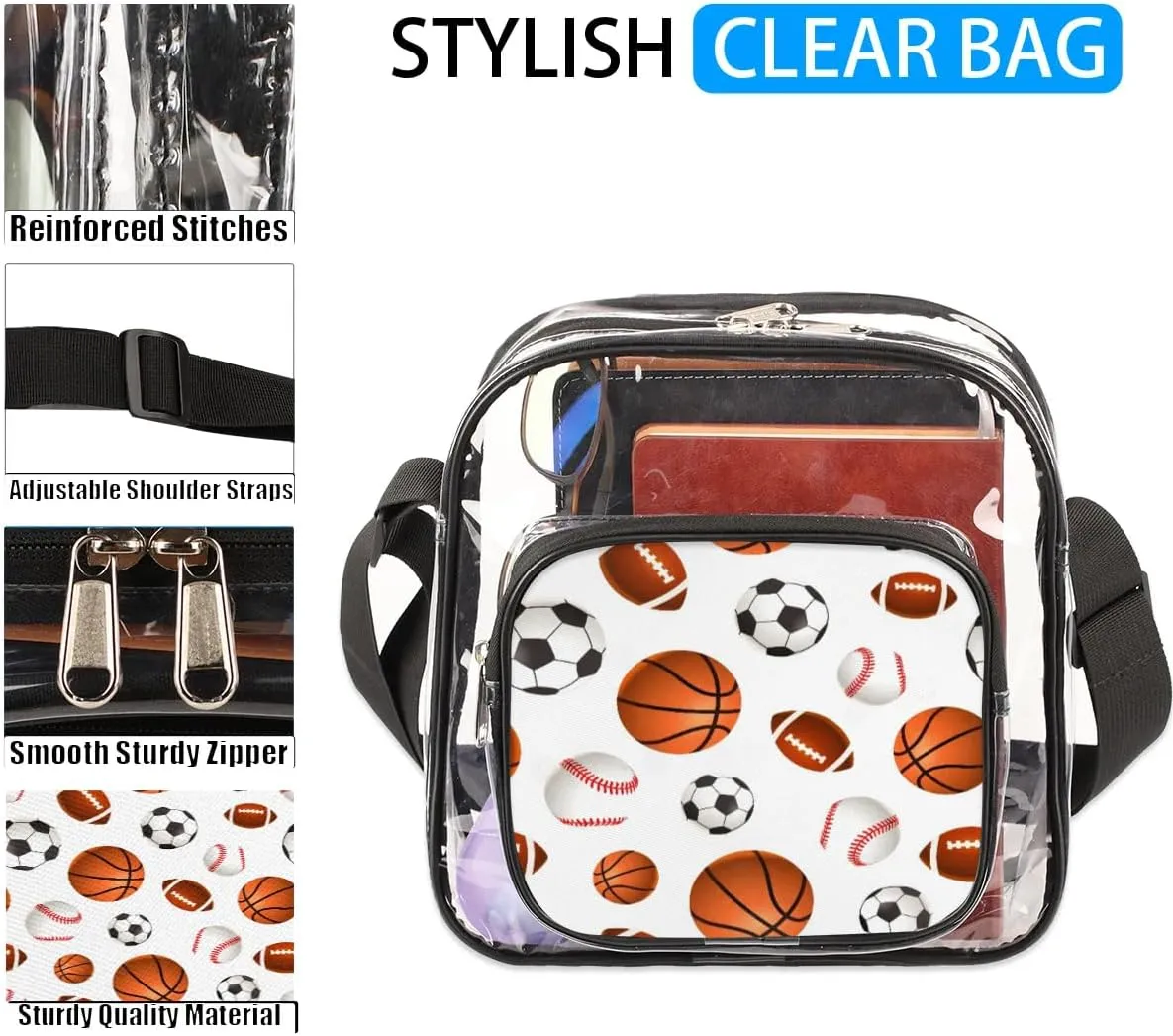 Clear Crossbody Bag Stadium Approved for Women and Men Transparent Messenger Shoulder Bag Clear Purse Bag