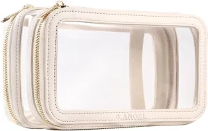 Clear Makeup Case, Double Layer Cosmetic Bag Travel Toiletry Bag, Car Make up Bags Organizer with Zipper for Women.(White)